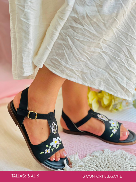 S HUARACHE NEGRO FLORES M