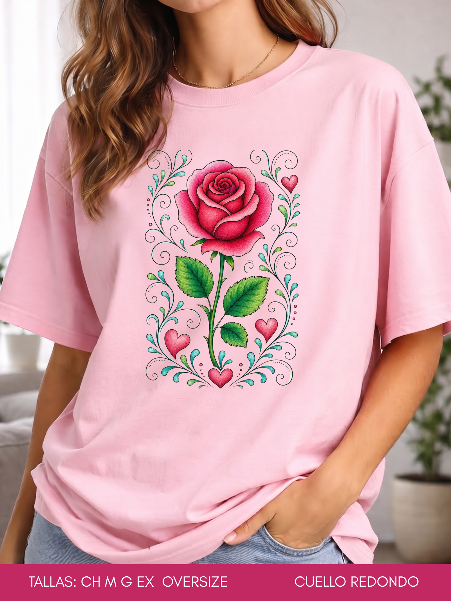 PLAYERA ROSA CON CORAZONES