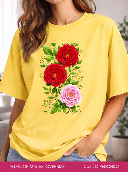 PLAYERA 3 FLORES ROSAS